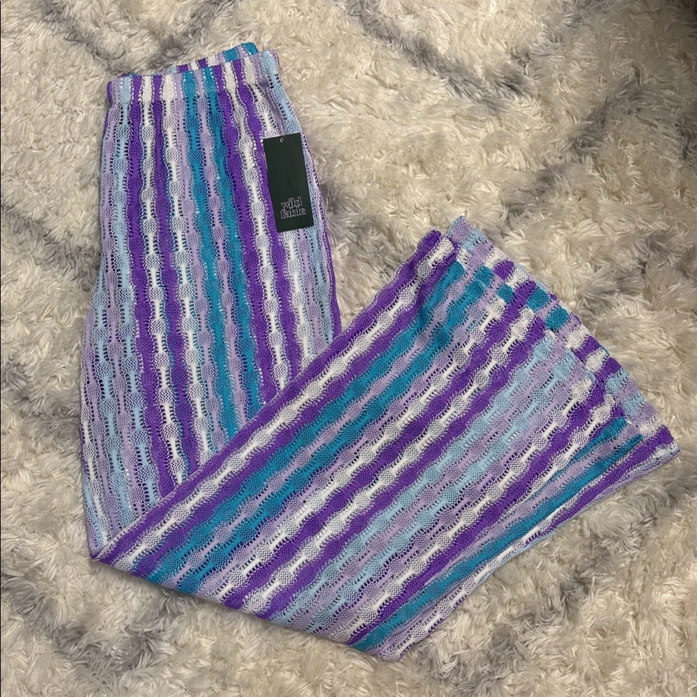 wild fable Purple, Blue, White Striped Knit Swim Coverup Pants
